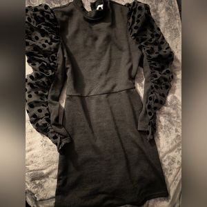 THML Polka Dot Mesh Sleeve Dress in Blk Small